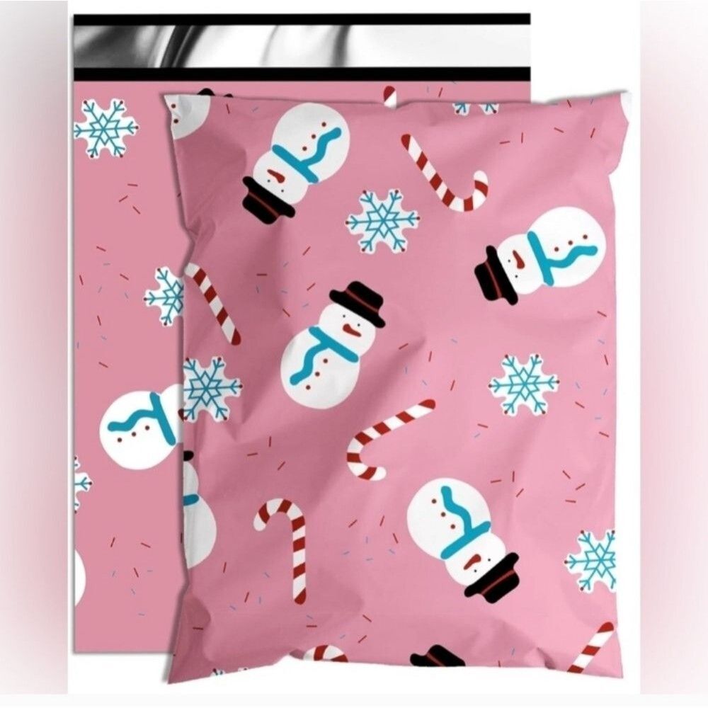 Pink Snowman Candy Cane Poly Mailers  8 Count Boho Office Ship Merch Swag Posh